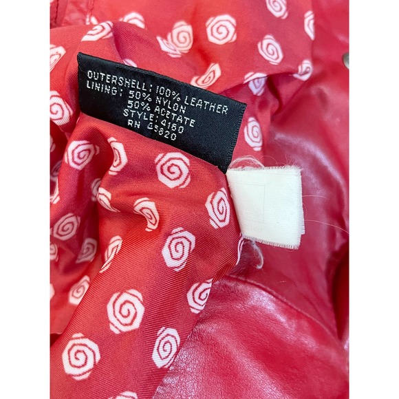 Vintage 1980's Red Leather Cropped Pelle Cuir Moto Jacket - Lined - Size M - Picture 9 of 10